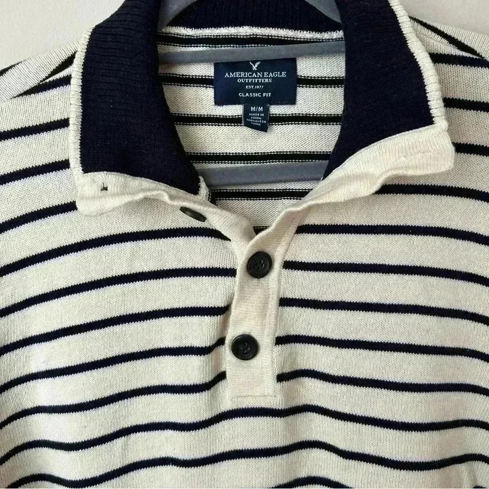 American Eagle Men’s Striped Pullover Collared Qu… - image 4